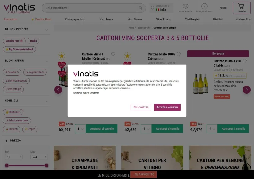 Schermata della pagina offerta di Vinatis