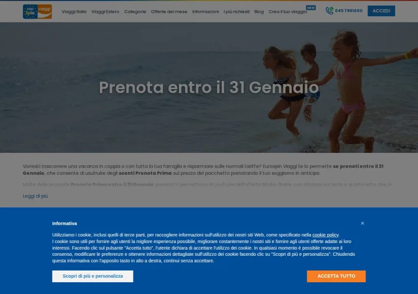 Schermata della pagina offerta di Eurospin Viaggi