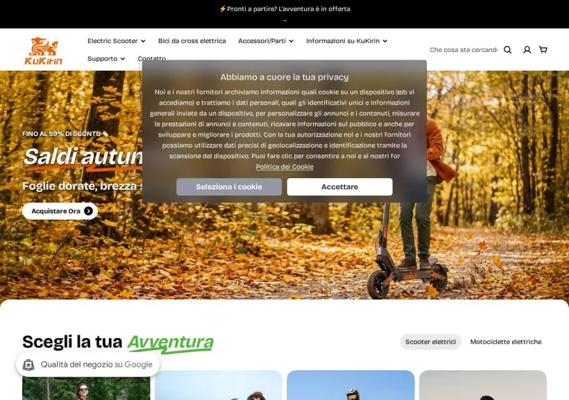Schermata della pagina offerta di KuKirin-scooter