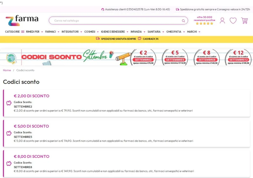 Schermata della pagina offerta di ZFARMA