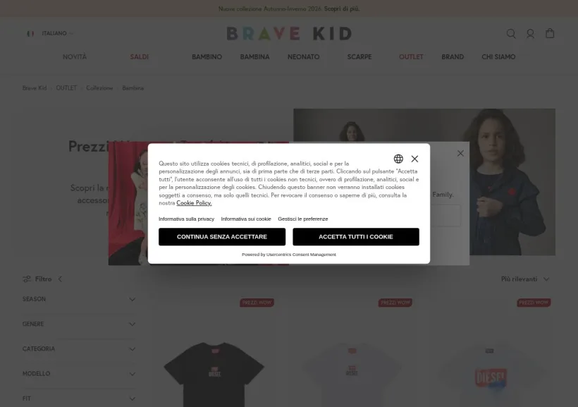 Schermata della pagina offerta di Bravekid