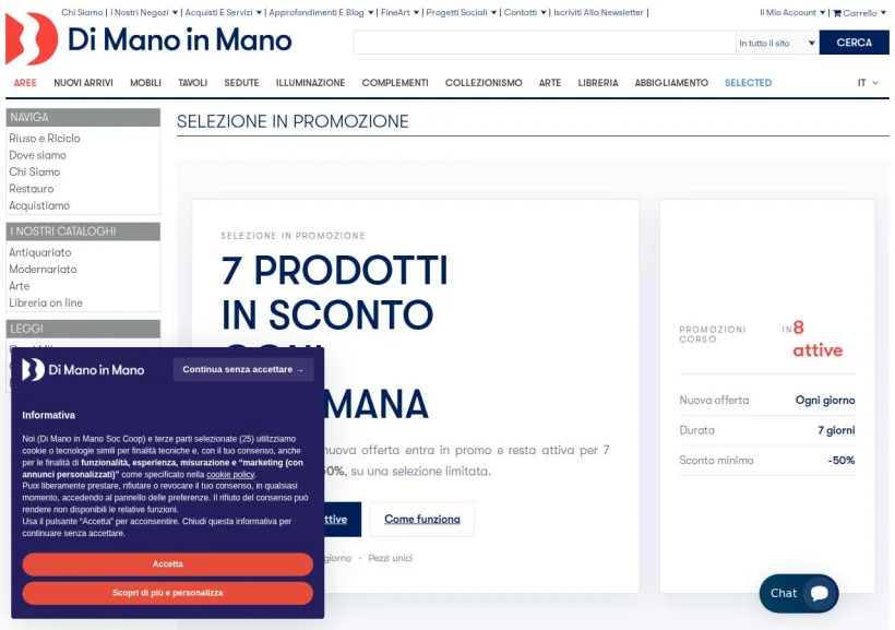 Schermata della pagina offerta di Di Mano in Mano