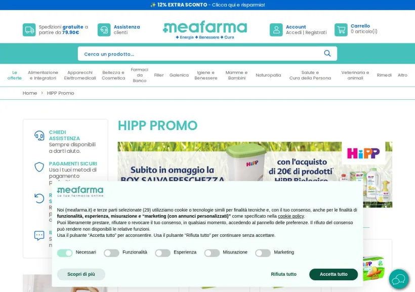 Schermata della pagina offerta di MeaFarma