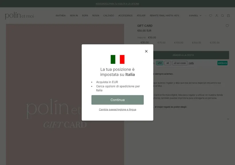 Schermata della pagina offerta di Polin et Moi