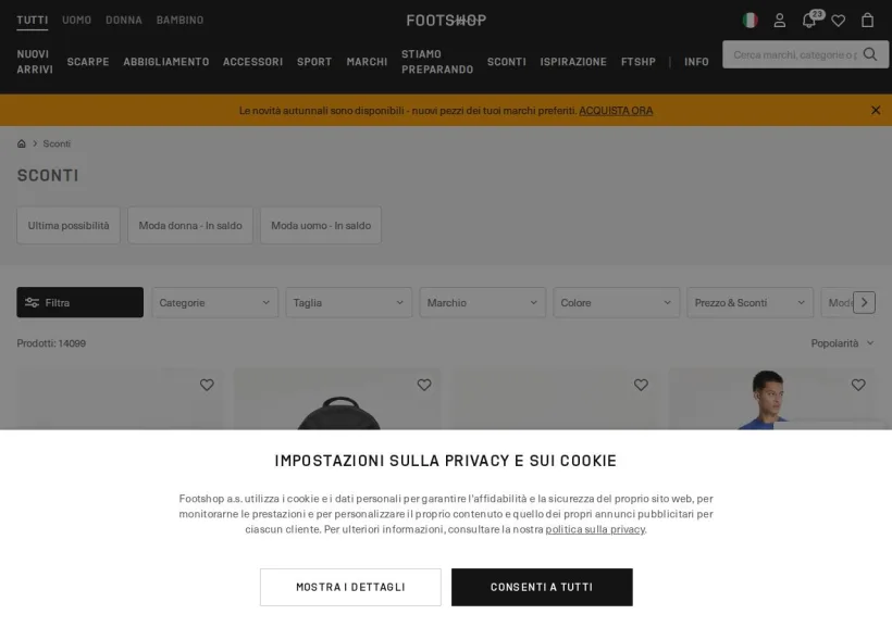 Schermata della pagina offerta di Footshop