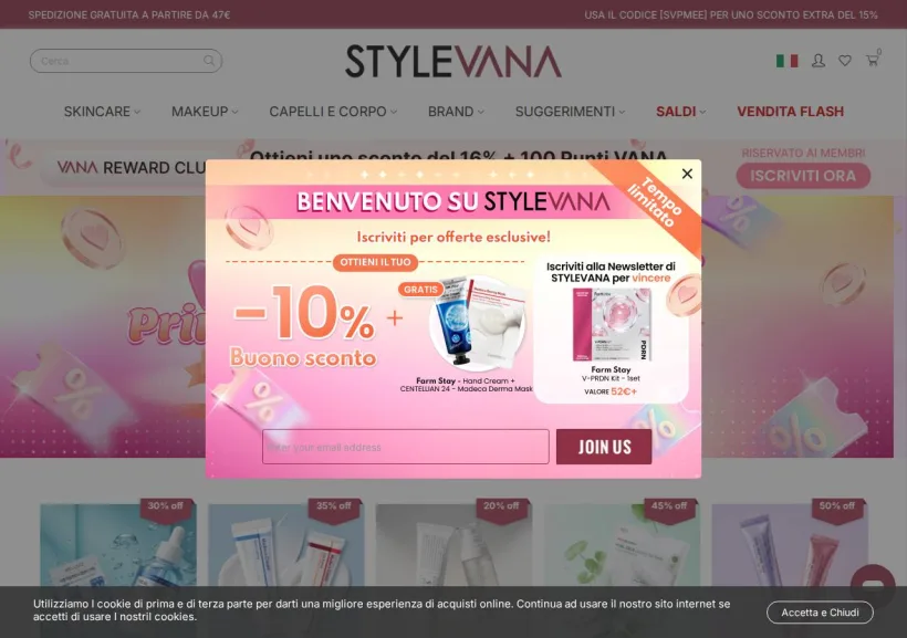 Schermata della pagina offerta di Stylevana