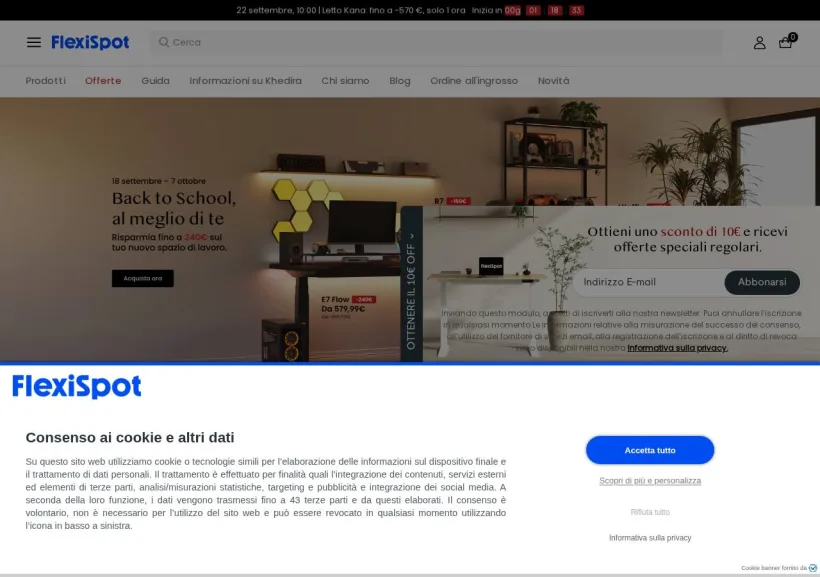 Schermata della pagina offerta di Flexispot