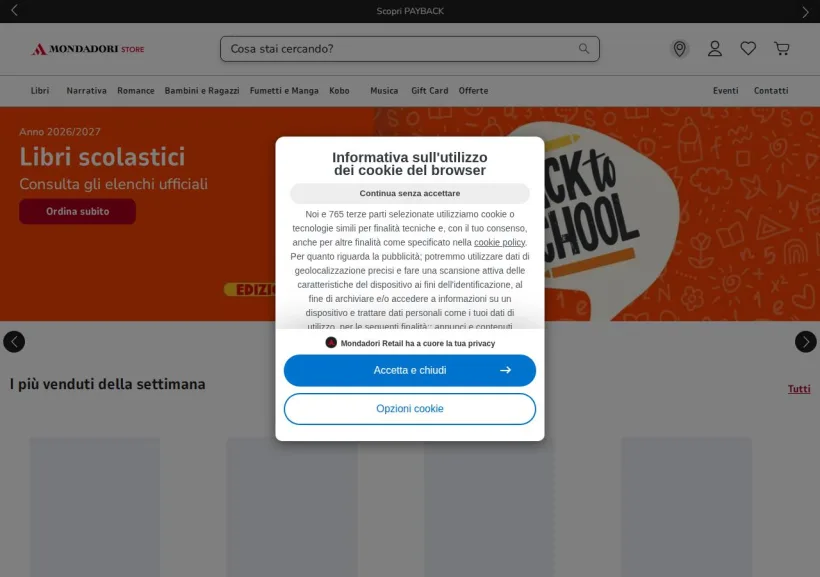Schermata della pagina offerta di Mondadori Store