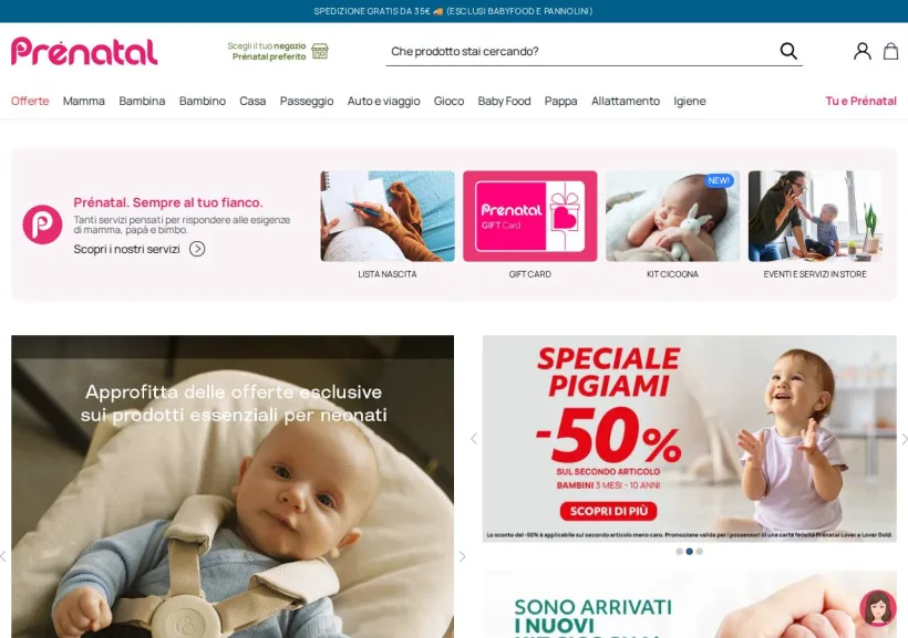 Schermata della pagina offerta di Prenatal