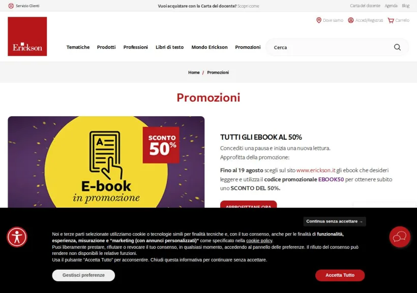 Schermata della pagina offerta di Erickson