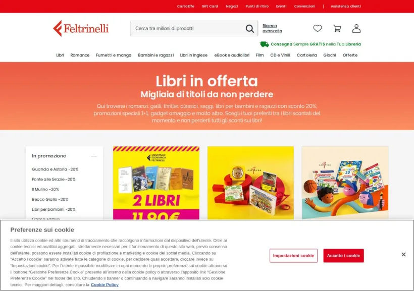 Schermata della pagina offerta di La Feltrinelli