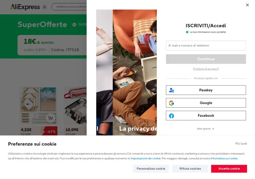 Schermata della pagina offerta di AliExpress