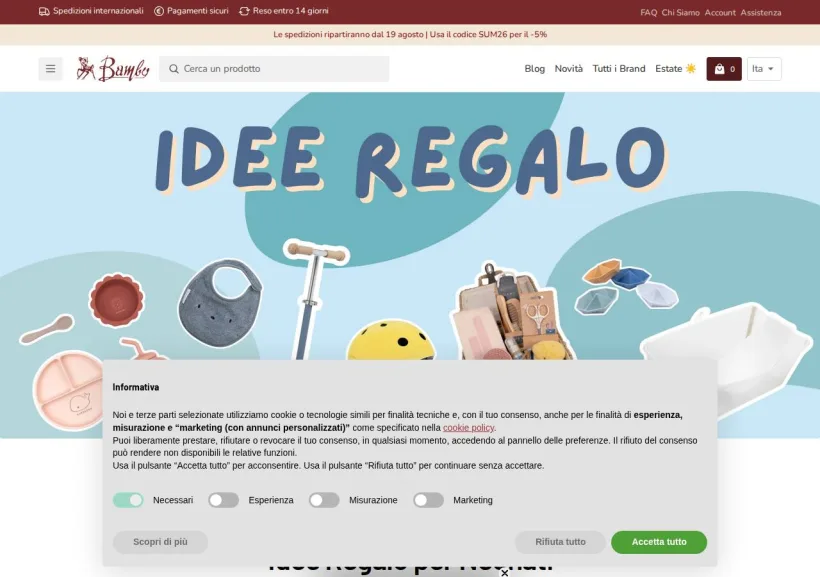 Schermata della pagina offerta di Bambystore