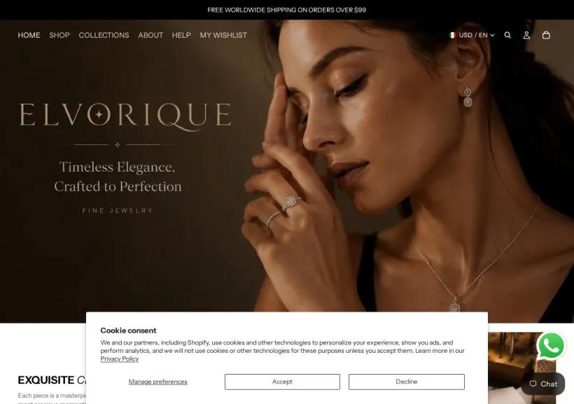 Schermata della pagina offerta di Ophelia Eternity Jewelry