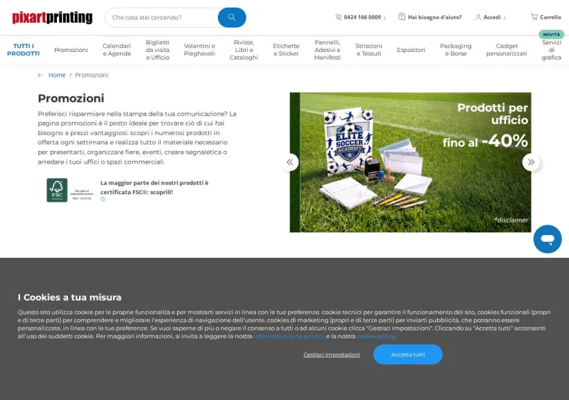 Schermata della pagina offerta di Pixartprinting
