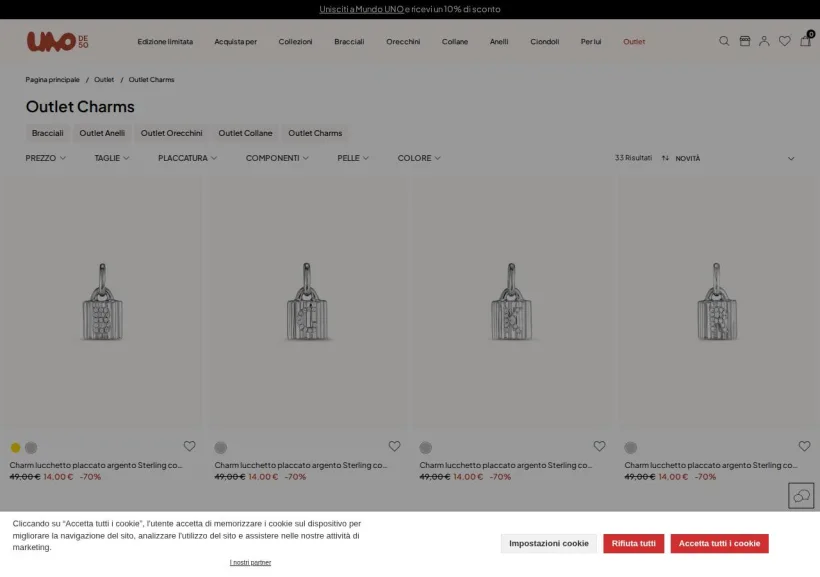 Schermata della pagina offerta di UNOde50