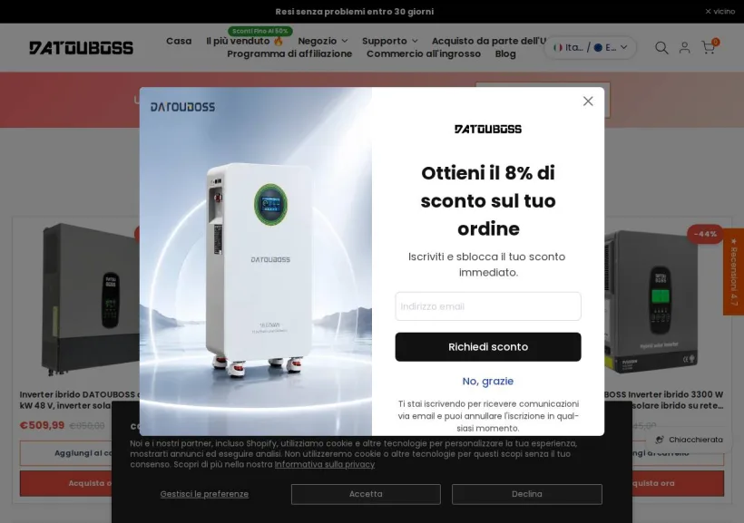 Schermata della pagina offerta di Datouboss