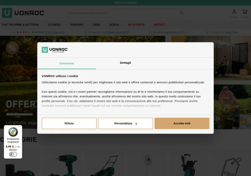 Schermata della pagina offerta di Vonroc