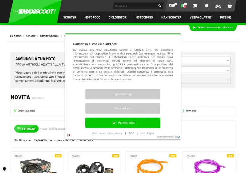 Schermata della pagina offerta di Maxiscoot