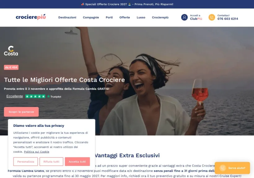 Schermata della pagina offerta di Crocierepiù 