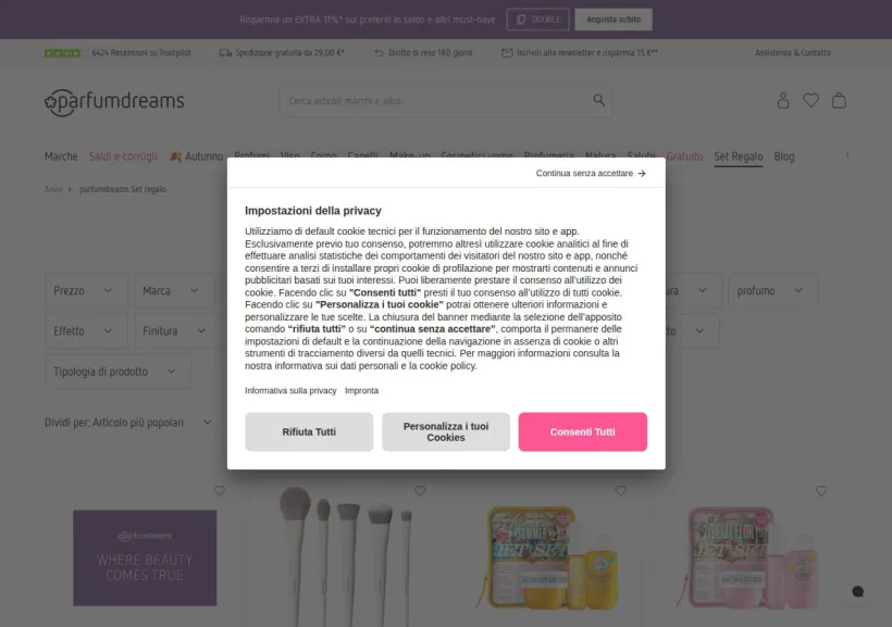 Schermata della pagina offerta di Parfumdreams