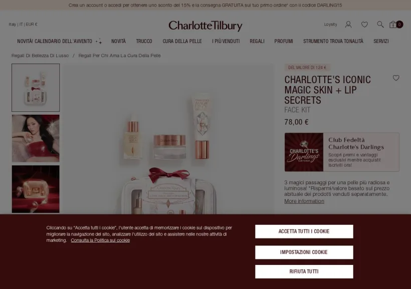 Schermata della pagina offerta di Charlotte Tilbury