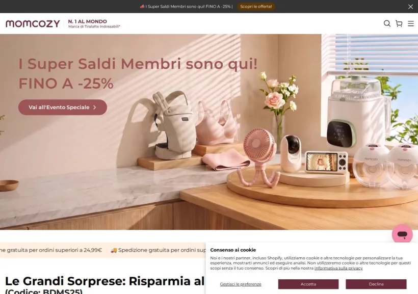 Schermata della pagina offerta di Momcozy