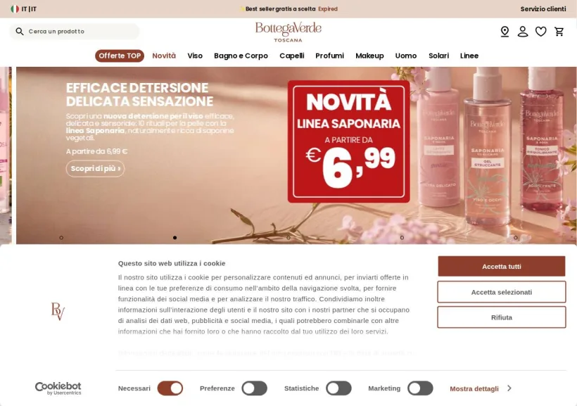 Schermata della pagina offerta di BottegaVerde