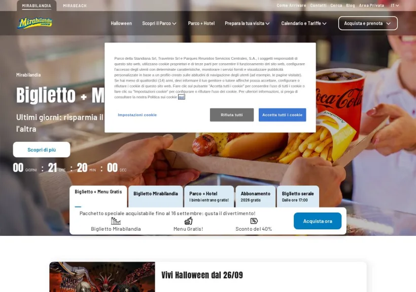 Schermata della pagina offerta di Mirabilandia