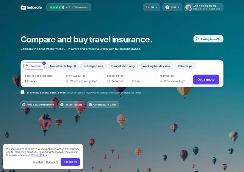 Schermata della pagina offerta di HelloSafe