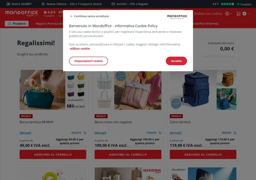 Schermata della pagina offerta di Mondoffice
