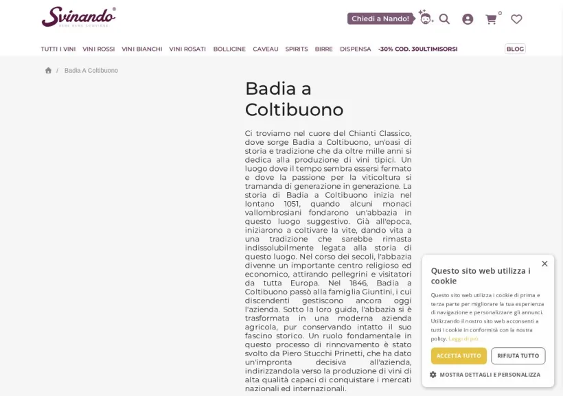 Schermata della pagina offerta di Svinando