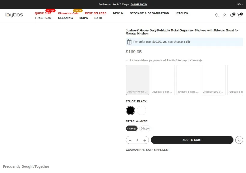 Schermata della pagina offerta di Joybos