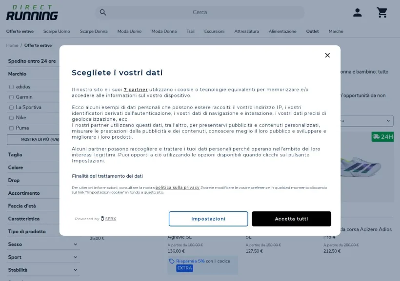 Schermata della pagina offerta di Direct-Running