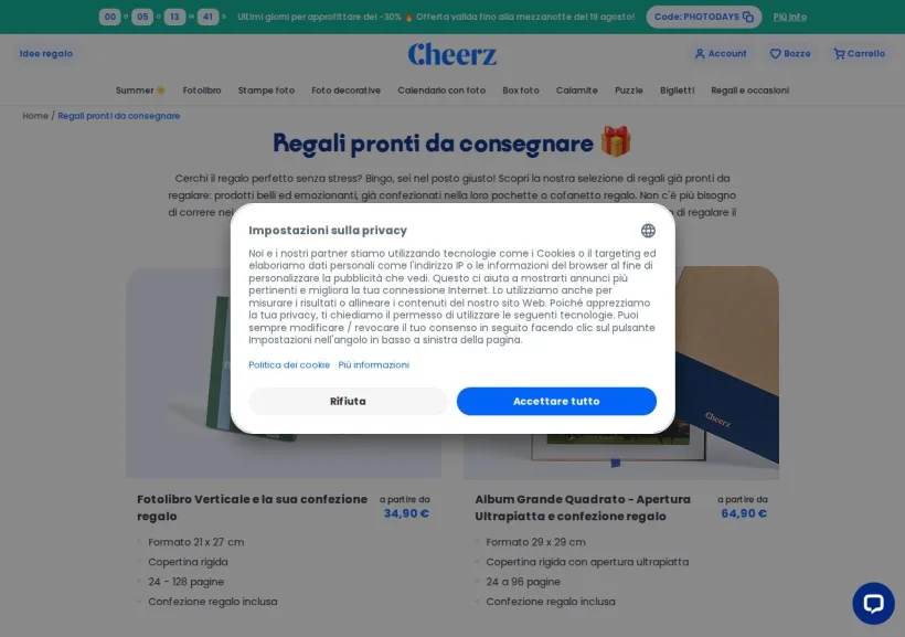 Schermata della pagina offerta di Cheerz