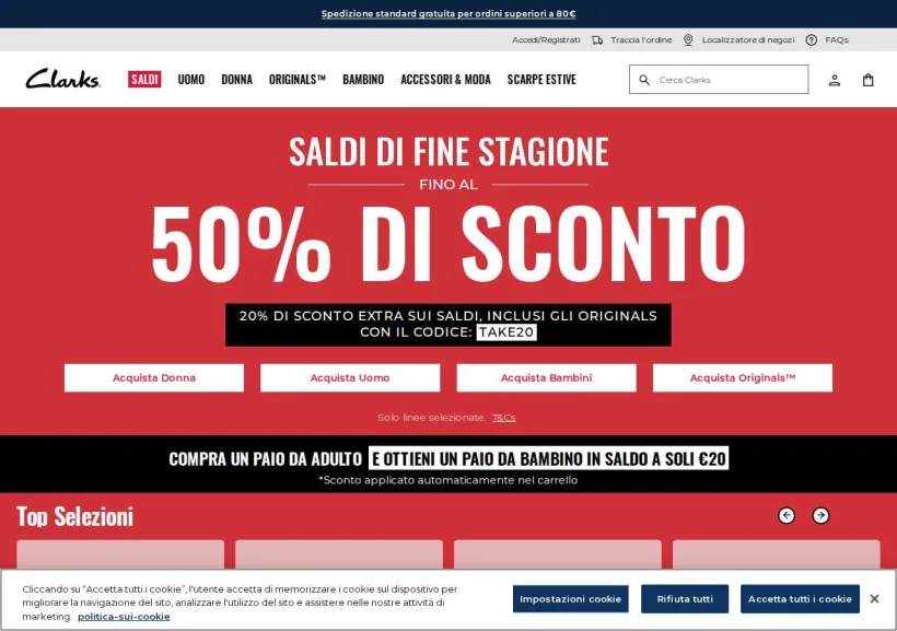 Schermata della pagina offerta di Clarks
