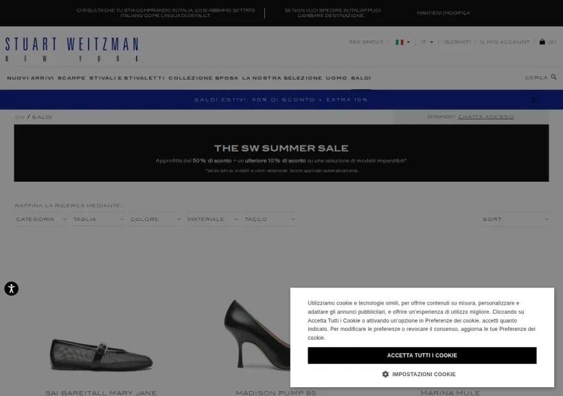 Schermata della pagina offerta di Stuart Weitzman