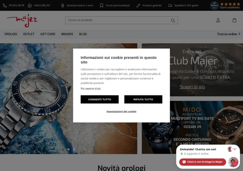 Schermata della pagina offerta di Orologeria Majer