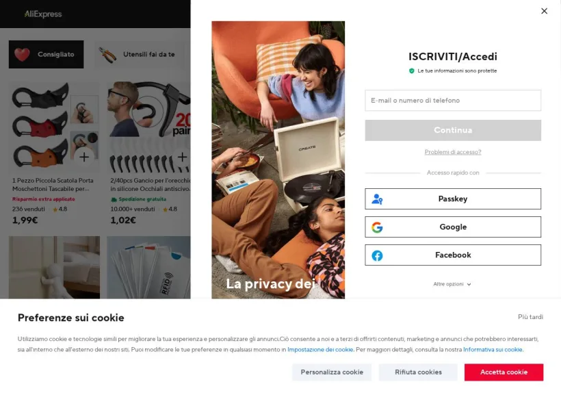Schermata della pagina offerta di AliExpress