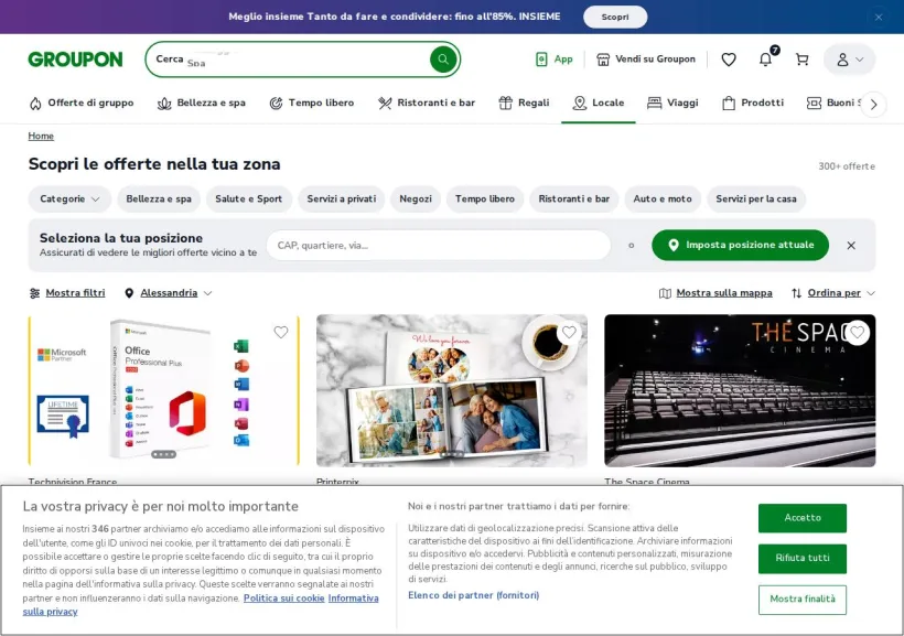 Schermata della pagina offerta di Groupon