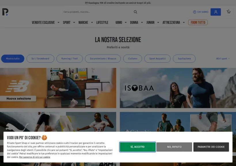 Schermata della pagina offerta di Private Sport Shop