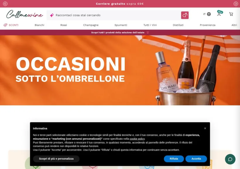 Schermata della pagina offerta di Callmewine
