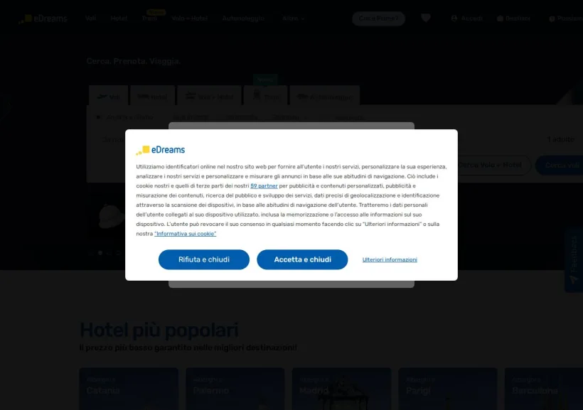 Schermata della pagina offerta di eDreams