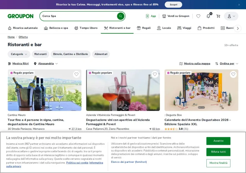 Schermata della pagina offerta di Groupon