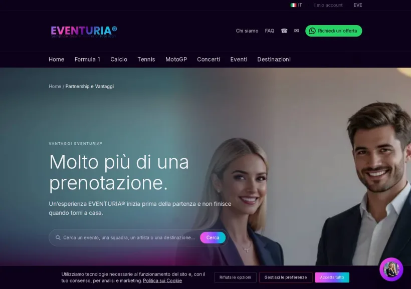 Schermata della pagina offerta di Eventuria Travel