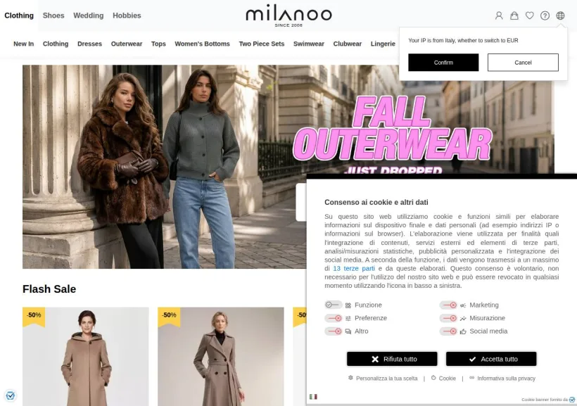Schermata della pagina offerta di Milanoo