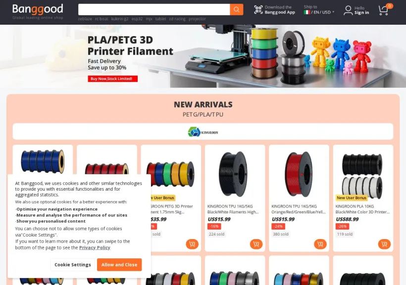 Schermata della pagina offerta di Banggood