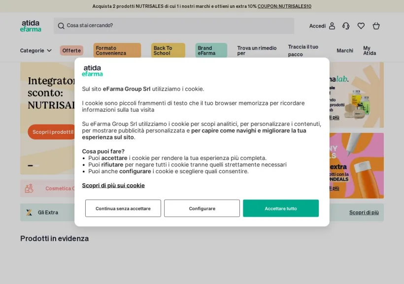 Schermata della pagina offerta di eFarma