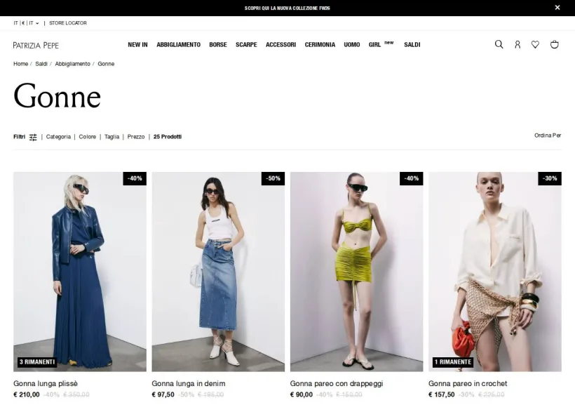 Schermata della pagina offerta di Patrizia Pepe