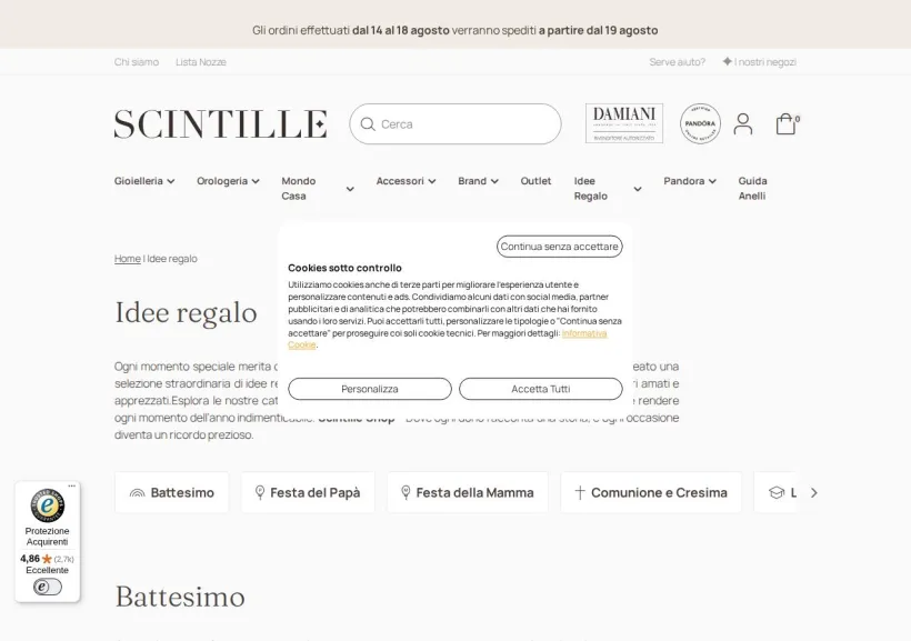 Schermata della pagina offerta di SCINTILLE